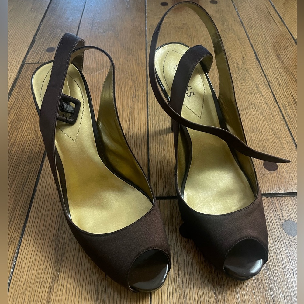 Guess Satin Brown Heels size 7.5